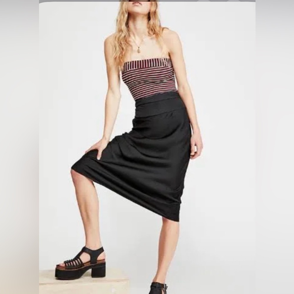 FREE PEOPLE BLACK NORMANI BIAS SATINY MIDI SKIRT SIZE 2